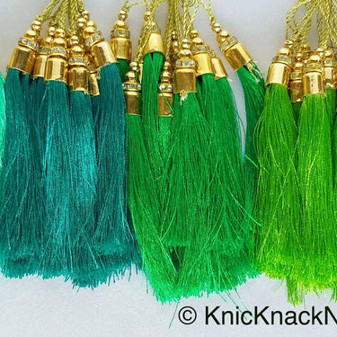 Crusoe, Dark Green Tassels With Gold Cap And Beads, Tassel Charms